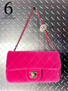 Chanel Velvet Quilted Mini Pearl Crush Rectangle Flap in Fuschia Pink
